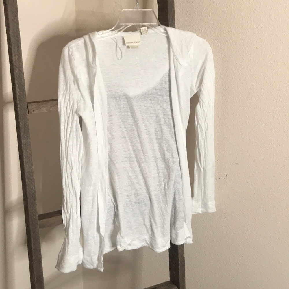 Macy’s white cardigan with hood